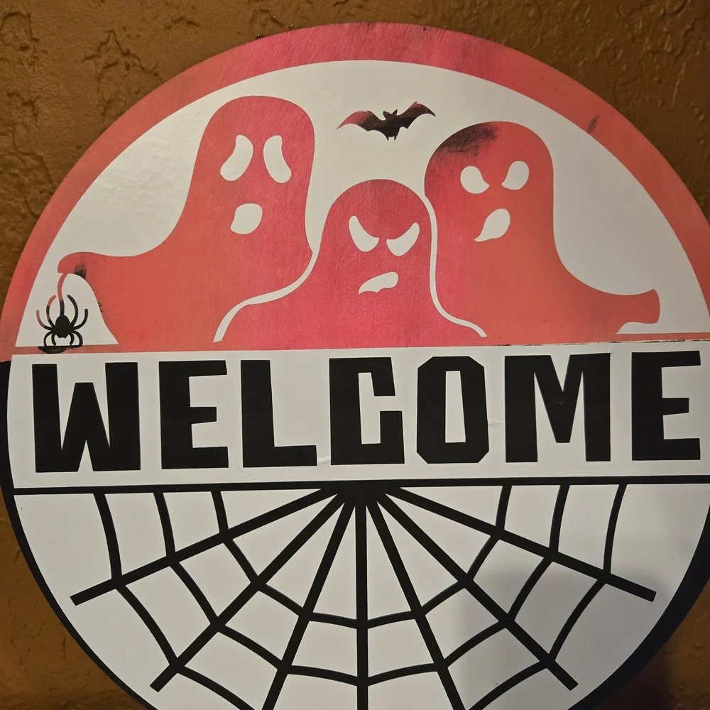 Pink Ghost Welcome Sign
